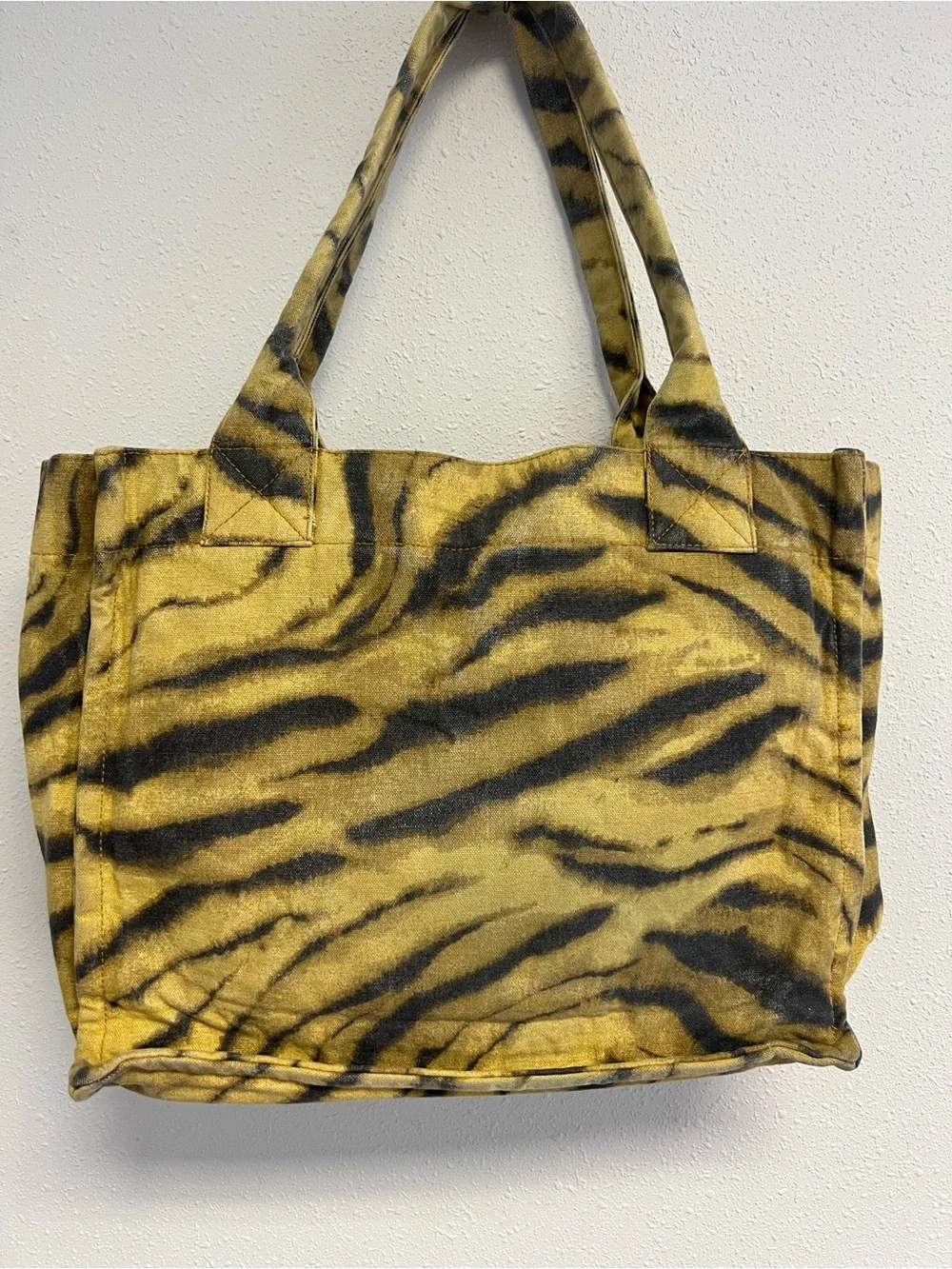 Ganni Mustard and Black Tiger Stripe Canvas Tote